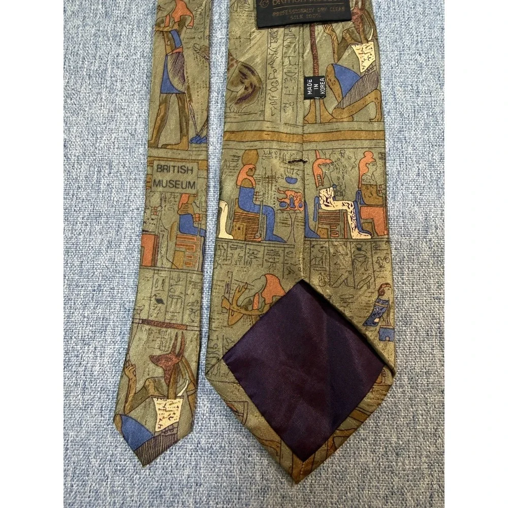Vintage British Museum 100% Silk Tie Ancient History Egyptian Hieroglyphics